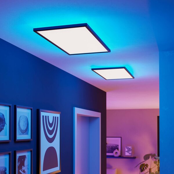 EGLO connect LED stropné svietidlo Rovito-Z, čierne, 57 x 30 cm, Čierna, Obývacia izba / jedáleň, Plast, Stropné svetlo
