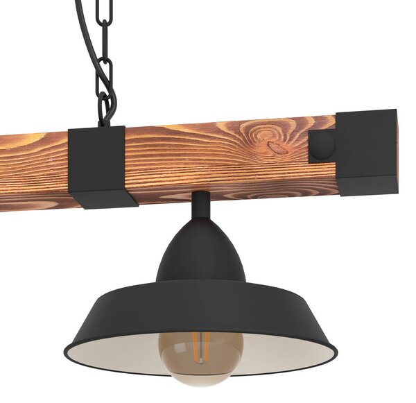 Závesná lampa Oldbury, čierna/tmavé drevo, dĺžka 86 cm, 2 svetlá., Tmavé drevo, Obývacia izba / jedáleň, Drevo, Vidiecky / Rustikálny, Závesné svietidlo