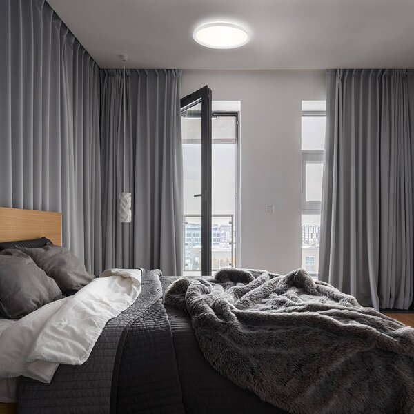 Stropné svietidlo LED Slim, okrúhle, 29,3 cm, Biela / opálová, Chodba, Plast, Moderný, Závesné svietidlo