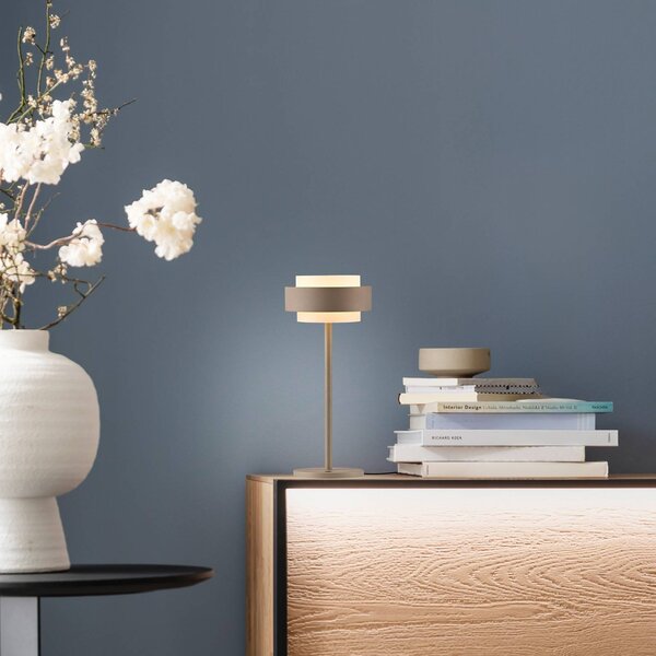 Schöner Wohnen stolová LED lampa Elmo, piesková bríza, 3000 K stmievač, Krémová / jantárovo žltá, Obývacia izba / jedáleň, kov, Moderný, Stojacie svietidlo