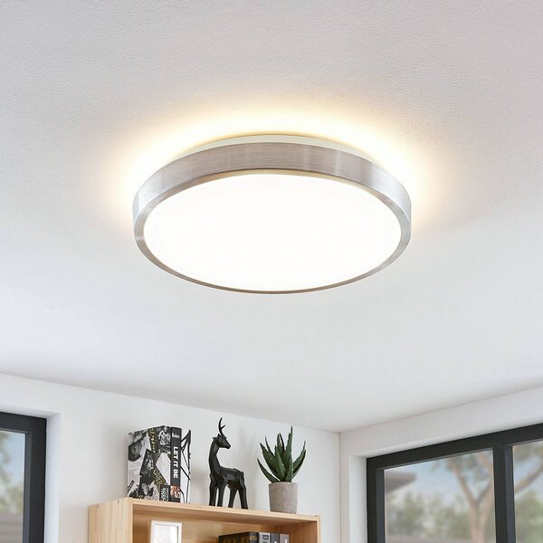 Lindby LED stropné svietidlo Emelie, Ø 42 cm, farba hliníka, kov, Hliník / sivá / zinok, Obývacia izba / jedáleň, Hliník, Moderný, Závesné svietidlo