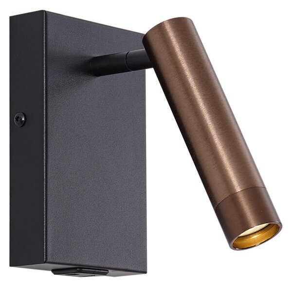 Moderné nástenné svietidlo čierne s tmavým bronzom nastaviteľné s USB-C - Croft