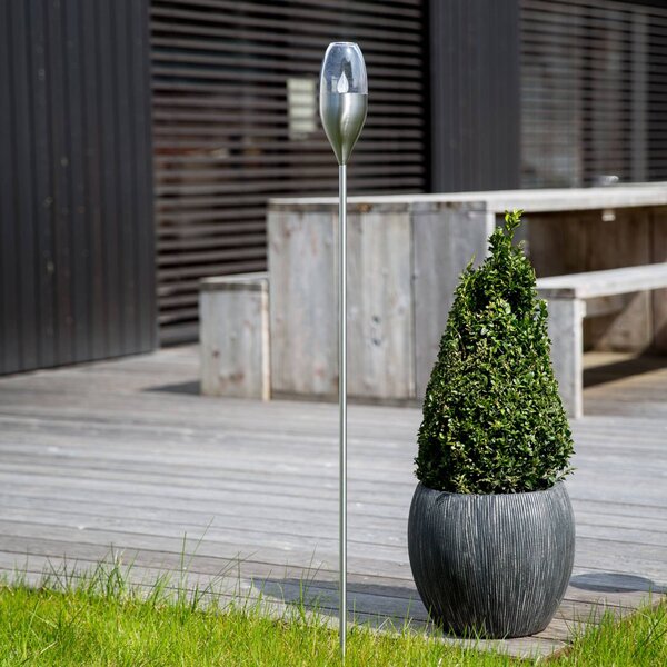 Lindby LED solárna lampa Jari, výška 122 cm, nerezová oceľ, číra, Hliník / sivá / zinok, Nehrdzavejúca oceľ, Moderný, Solárne svietidlá