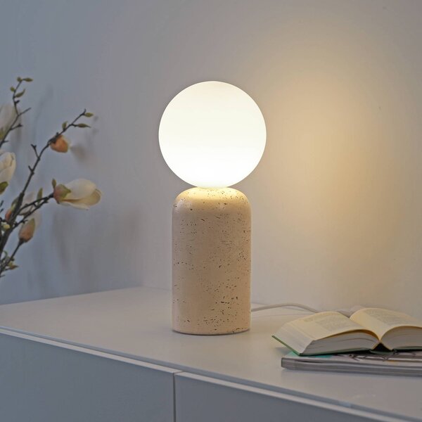 Schöner Wohnen stolová lampa Traventa, béžová/biela, G9, Krémová / jantárovo žltá, Obývacia izba / jedáleň, Betón, Stredomorský, Stojacie svietidlo