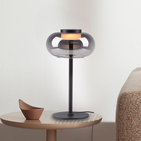 Schöner Wohnen stolová LED lampa Sia, čierna/dymovo sivá 3 000 K, Hliník / sivá / zinok, Obývacia izba / jedáleň, Sklo, Moderný, Stojacie svietidlo