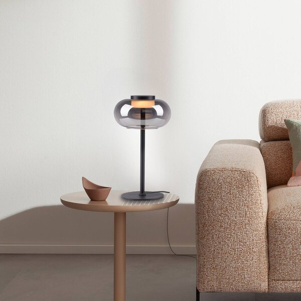 Schöner Wohnen stolová LED lampa Sia, čierna/dymovo sivá 3 000 K, Hliník / sivá / zinok, Obývacia izba / jedáleň, Sklo, Moderný, Stojacie svietidlo