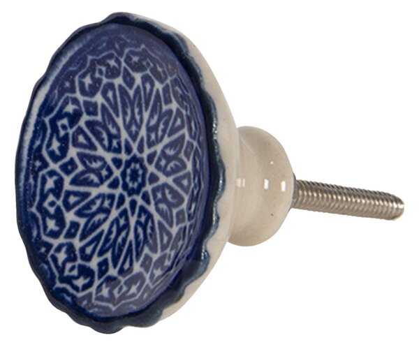 Keramická knopka s modro-bielym kvetinovým ornamentom - Ø 4 * 4 cm