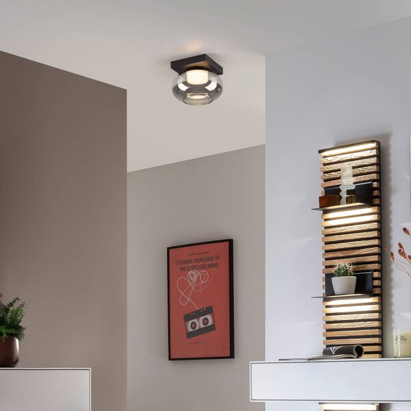 SCHÖNER WOHNEN stropné LED svetlo Sia, dymovo sivá 3 000 K, Hliník / sivá / zinok, Obývacia izba / jedáleň, Sklo, Moderný, Stropné svetlo polkruhové s priestorom