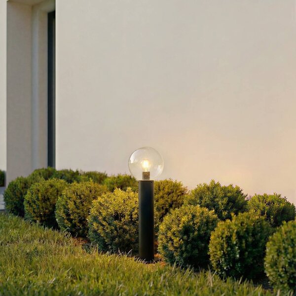 Lindby Podlahová lampa Dangan, čierna/číra, výška 60 cm, sklo, Jasné / priehľadné, Sklo, Moderný, Vonkajčie stĺpové osvetlenie