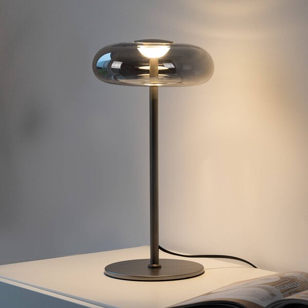 Schöner Wohnen stolová LED lampa Posh, dymové sklo, 3 000 K, Hliník / sivá / zinok, Obývacia izba / jedáleň, Sklo, Moderný, Stojacie svietidlo