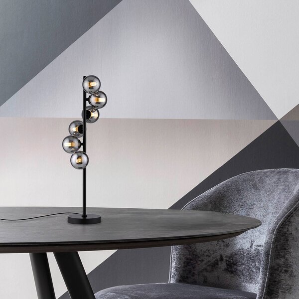 Schöner Wohnen stolová lampa Dubai, dymové sklo, 6-pl., G9, Čierna, Obývacia izba / jedáleň, kov, Moderný