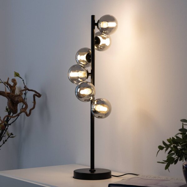 Schöner Wohnen stolová lampa Dubai, dymové sklo, 6-pl., G9, Čierna, Obývacia izba / jedáleň, kov, Moderný