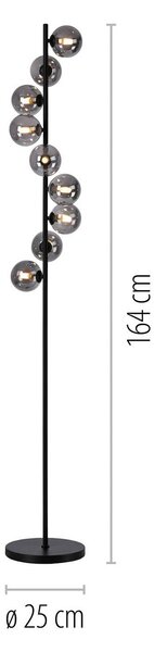 Schöner Wohnen stojacia lampa Dubai, dymové sklo, 9-pl., G9, Čierna, Obývacia izba / jedáleň, kov, Moderný