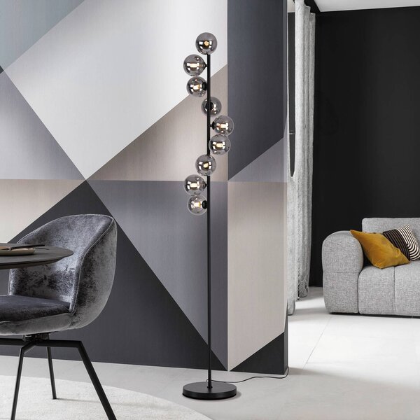 Schöner Wohnen stojacia lampa Dubai, dymové sklo, 9-pl., G9, Čierna, Obývacia izba / jedáleň, kov, Moderný