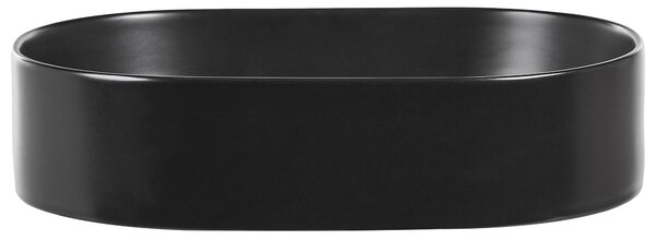 Umývadlo na dosku čierne keramické 500 x 330 mm matné oválne s odtokovou zátkou klik-klak moderný štýl kúpeľňa