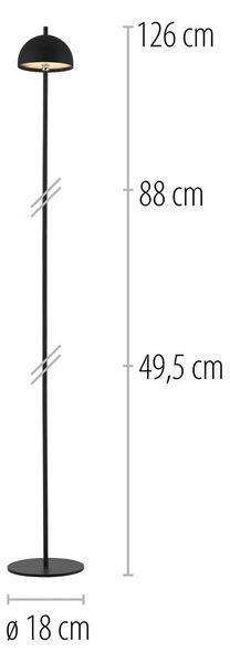Schöner Wohnen LED stojacia lampa na batériu Bellis, čierna, IP54, Čierna, Obývacia izba / jedáleň, kov, Škandinávsky, Stojaca lampa