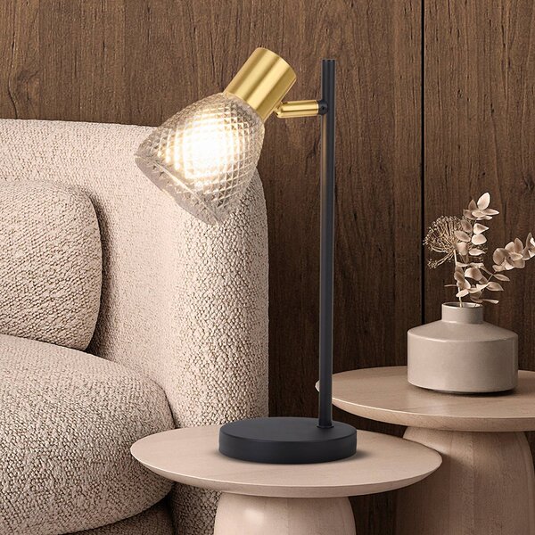 Näve Stolová lampa Lindita, sklo, dymovo sivá, E14, otočná, Hliník / sivá / zinok, Obývacia izba / jedáleň, Sklo, Stojacie svietidlo