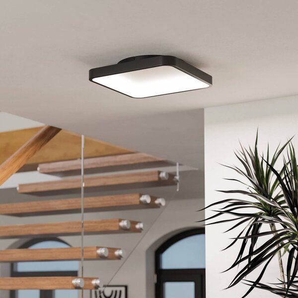 EGLO connect Smart stropné LED svetlo Loretello-Z, hranaté, čierne, Čierna, Obývacia izba / jedáleň, kov, Moderný, Stropné svetlo