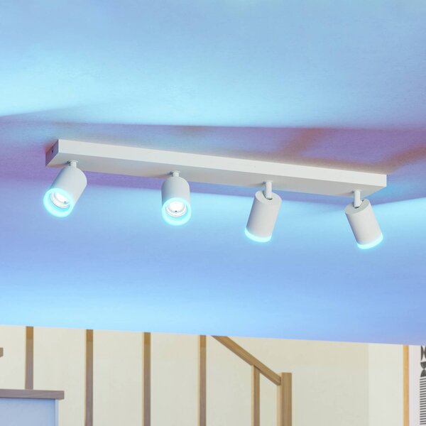 EGLO connect Smart-LED-bodové svetlá Melitello-Z, 4-pl., biela, Biela / opálová, Obývacia izba / jedáleň, Hliník, Moderný, Stropné svetlo