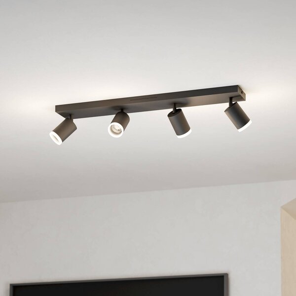 EGLO connect Smart LED bodové svetlá Melitello-Z, 4-pl., čierne, Čierna, Obývacia izba / jedáleň, Hliník, Moderný, Stropné svetlo