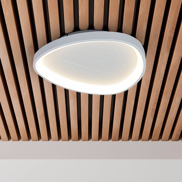 Stropné LED svetlo Argesa, Ø 42 cm, biele, diaľkové ovládanie, Biela / opálová, Obývacia izba / jedáleň, kov, Moderný, Závesné svietidlo
