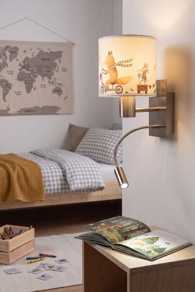 Brilagi - flexibilná LED lampa BOBO 1xE27/25W/230V + LED/3W, matný chróm/biela/s motívom zvieratiek