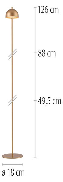 Schöner Wohnen LED stojacia lampa na batérie Bellis, zlatá, IP54, Mosadz / zlato, Obývacia izba / jedáleň, kov, Škandinávsky, Stojaca lampa