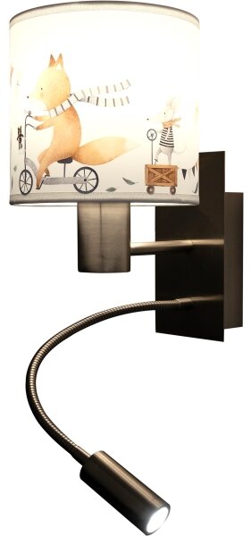 Brilagi - flexibilná LED lampa BOBO 1xE27/25W/230V + LED/3W, matný chróm/biela/s motívom zvieratiek