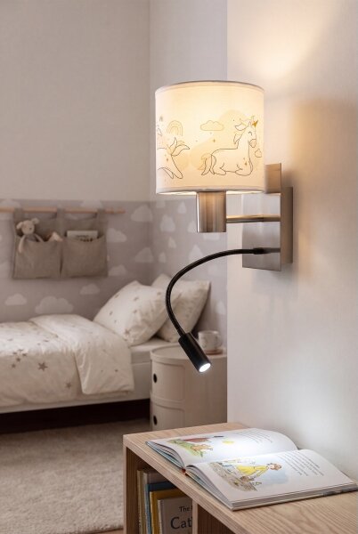 Brilagi - LED Flex. lampa BOBO 1xE27/25W/230V + LED/3W m. chróm/biela/jednorožce