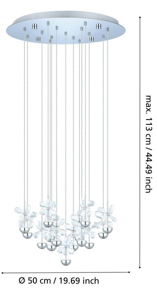 EGLO Stars of Light LED závesné svietidlo Pianopoli chróm 50x113 cm, Chrómová / strieborná, Obývacia izba / jedáleň, Nehrdzavejúca oceľ, Dizajn, Závesné svietidlo