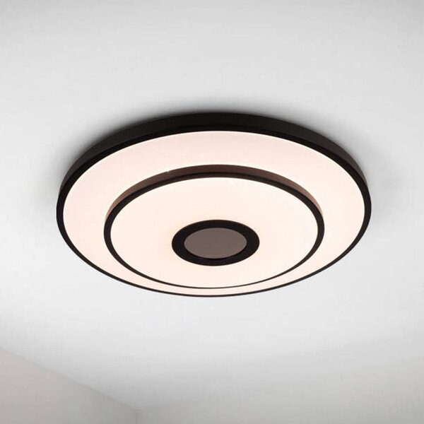Stropné LED svetlo Genua, čierne, železo, diaľkové ovládanie, Čierna, Obývacia izba / jedáleň, kov, Moderný, Závesné svietidlo
