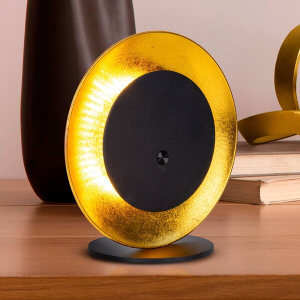 Stolová LED lampa Solan, čierna/zlatá, solárna, IP54, Čierna, Obývacia izba / jedáleň, kov, Moderný