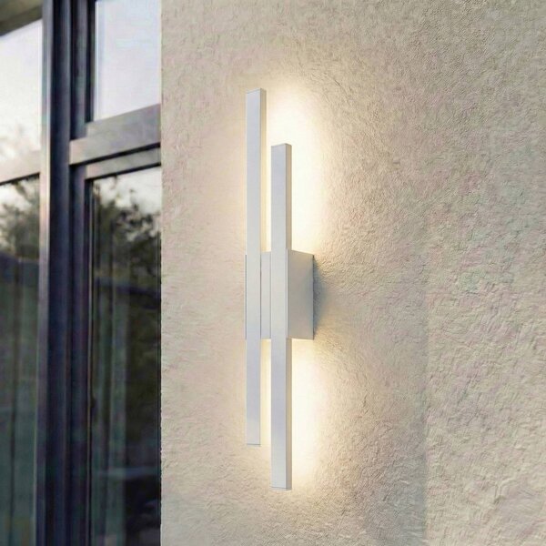 Lindby LED vonkajšie nástenné svietidlo Sakari, biele, hliník, výška 59 cm, Biela / opálová, Hliník, Moderný