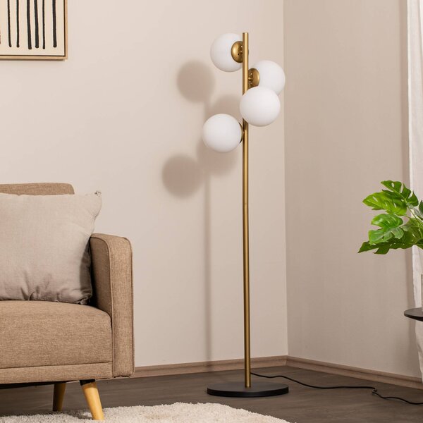 Stojacia lampa Faze, zlatá, sklo, 130 cm, 4-pl, Mosadz / zlato, Obývacia izba / jedáleň, kov, Stojaca lampa