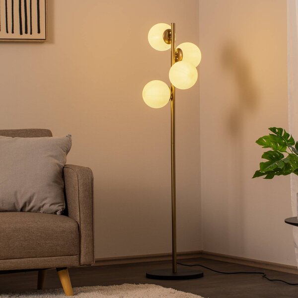 Stojacia lampa Faze, zlatá, sklo, 130 cm, 4-pl, Mosadz / zlato, Obývacia izba / jedáleň, kov, Stojaca lampa