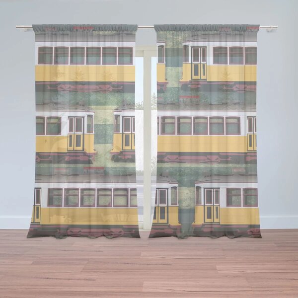 Sablio Záclony Lisabonské historické električky Zelený Pattern: 2ks 150x250cm