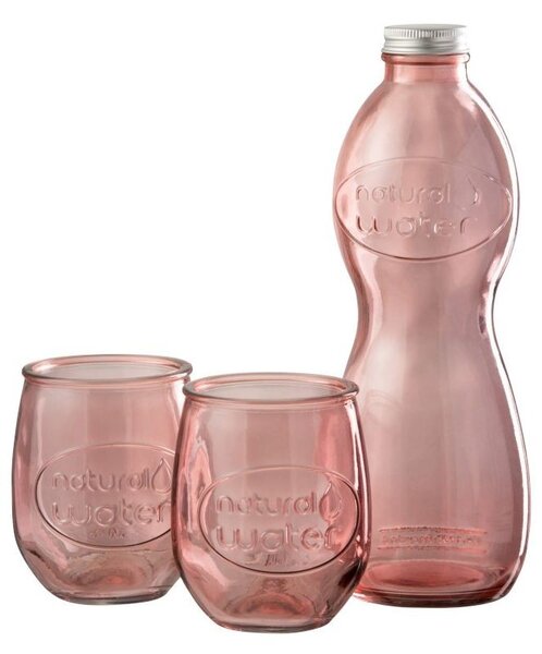 Ružová sklenená fľaša a 2skleničky Natural - Ø 10 * 26cm