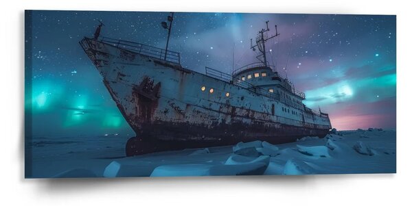 Sablio Obraz Vrak lode pri polárnej žiare - 110x50 cm