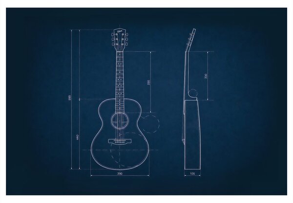 Obraz technický nákres akustickej gitary