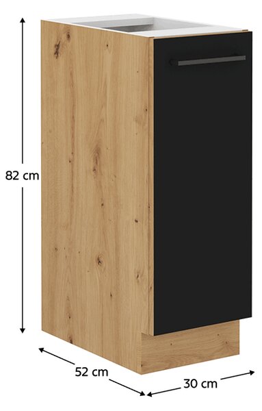 KONDELA Spodná skrinka s kovovým košíkom, čierny mat/dub artisan, MONRO 30 D CARGO