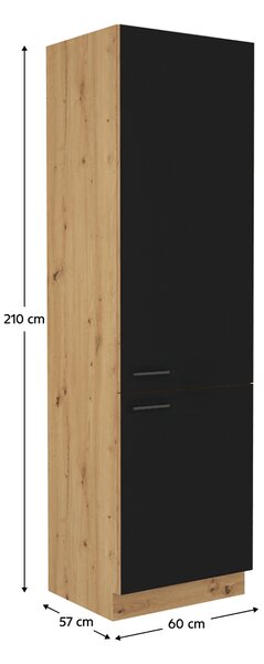 KONDELA Potravinová skrinka, čierny mat/dub artisan, MONRO 60 DK-210 2F