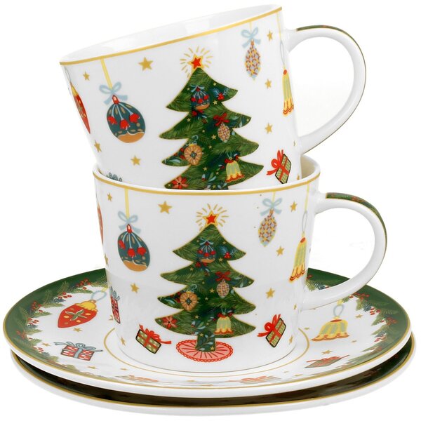 Porcelánová šálka s podšálkou Christmas Tree 250 ml sada 2ks