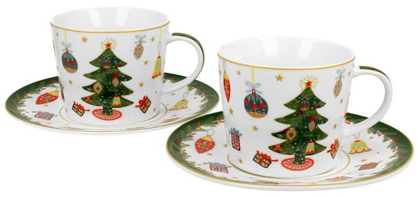 Porcelánová šálka s podšálkou Christmas Tree 250 ml sada 2ks