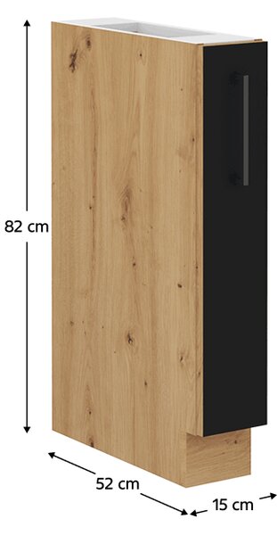 KONDELA Spodná skrinka s kovovým košíkom, čierny mat/dub artisan, MONRO 15 D CARGO