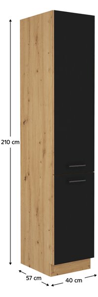 KONDELA Potravinová skrinka, čierny mat/dub artisan, MONRO 40 DK-210 2F