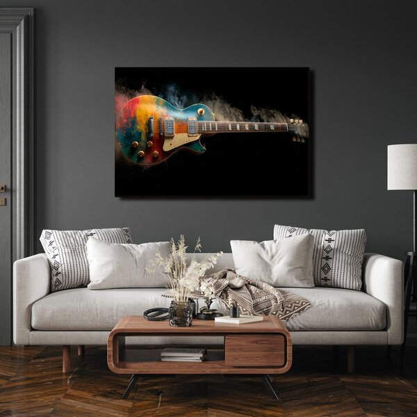Obraz gitara v farebnom dyme
