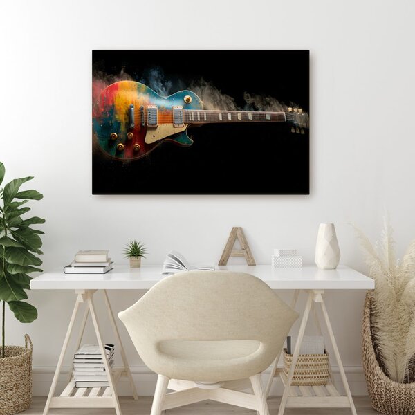 Obraz gitara v farebnom dyme