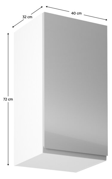 KONDELA Horná skrinka, biela/sivý extra vysoký lesk, pravá, AURORA G40