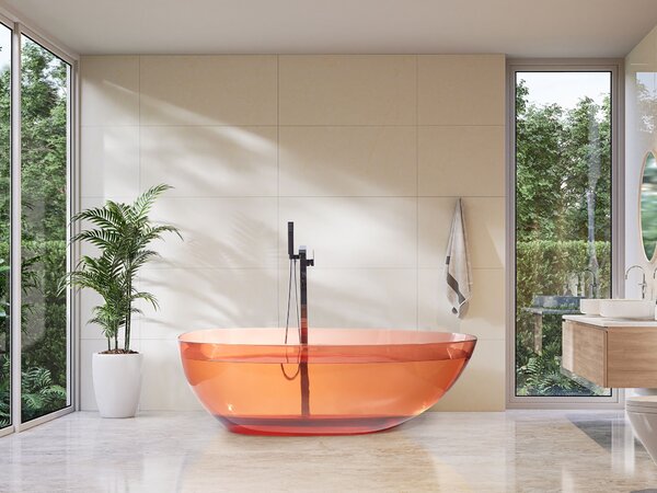 Voľne stojaca vaňa priehľadná červená z materiálu solid surface 169 x 78 cm oválne pre jednu osobu moderný dizajn