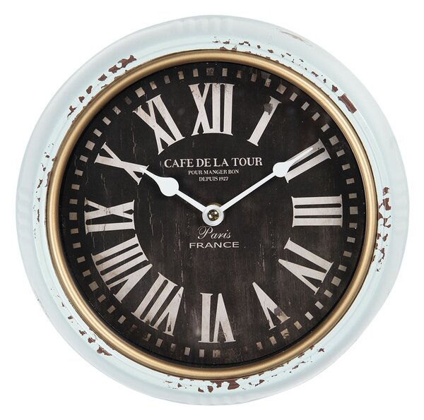 Vintage nástenné hodiny s patinou Cafe De La Tour - Ø 24 * 3 cm / 1 * AA